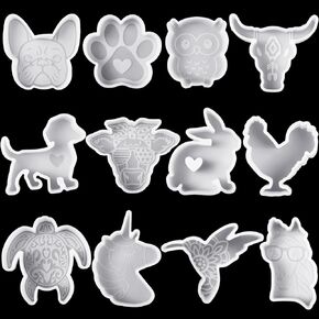 Geyoga 12 Pcs Car Freshie Molds Silicone Freshie Mold for Aroma Beads and Baking DIY Soap Craft Oven Safe Handmade Freshies Mould Car Freshie Gift Supplies, 12 Shapes (Animal)