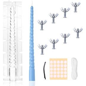 MILIVIXAY 11.42 inch Twisted Taper Candle Mold-Clear Plastic Spiral Pillar Candle Mold-Candlestick Mold- 30 ft. of Wick,25pcs Stickers and a Wick Clip Included as a Gift.