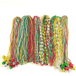 100 Pcs with 6 Styles Christmas Party Beads Necklaces Red Green Gold Silver Snowflake Santa Jingle Bell Holiday Beads Necklaces Christmas Tree Party Decorations