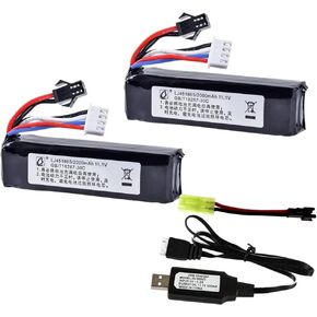 2 pcs 11.1V 2000mAh 451865 Soft-Gun Toy Rechargeable Li-ion Batteries SM-2P Plug with a USB Charging Cable for Some Water-Gun Toy