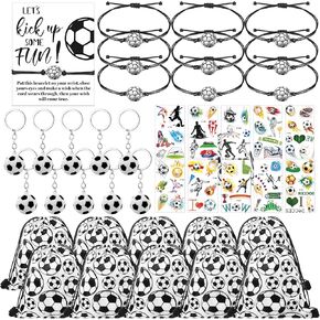 50 Pcs Soccer Team Gifts Set Includes Soccer Drawstring Bags Soccer Bracelets Soccer Keychains Soccer Stickers Soccer Cards Soccer Party Favors for Soccer Lover Fans