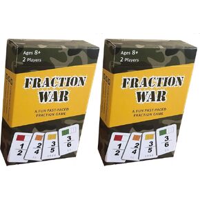 Fraction War Math Game - Fun Fraction Game to Learn, Compare and Simplify for 2nd to 5th Grade (2 Pack)