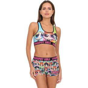 COCO BRANDS THE POWERPUFF GIRLS Women’s Sports Bra and Boxer Briefs Underwear Set with Racerback and Removable Pads