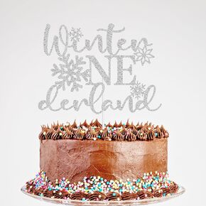 Snowflake One Cake Topper, Winter Onederland Cake Topper, Happy 1st Birthday Cake Pick, Miss Onederful Baby Shower Birthday Party Decorations Silver Glitter