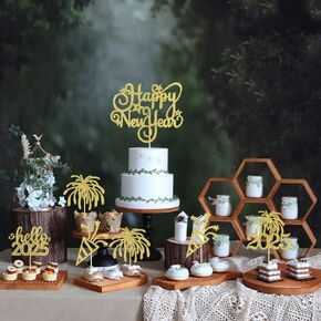 Kaoenla Happy New Year Cake Topper-Glittering 2025 New Year's Eve Party, Hello 2025, Cheers 2025, Welcome to 2025 party decorations (13PC New Year paper cups)