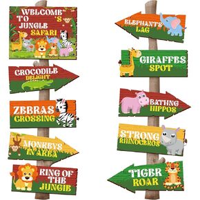 Hooqict 20 Pieces Safari Party Sign for Jungle Party Decorations Safari Decorations Directional Signs Classroom Wild Animal Birthday Party Decorations Zoo Theme Party Supplies Welcome Signs