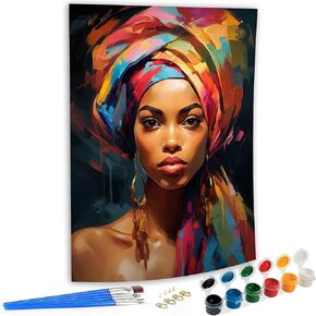 SKRYUIE Paint by Numbers Kit for Adults Beginner African Woman, Acrylic African American Oil Painting by Numbers Kits with PaintBrushes Paintwork Art Crafts Canvas for Home Decor 16x20 inch 14