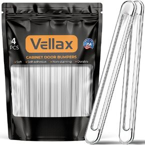 Vellax Wall Protector 4 pcs Long - Door Slam Stopper, Quiets Door Closing, Adhesive Wall Protector Bumpers for Shower Doors, Drawers, Car Doors, Toilet Lids - 5.5x0.7x0.2