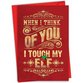 NobleWorks Christmas Greeting Card with Envelope, Adult, Cartoon, Humor Holiday for Men and Women - Touch My Elf C3377XSG
