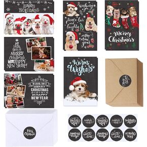 120 Sets Christmas Cards Holiday Cards with Envelopes Stickers Assortment Bulk 6 Designs Chalkboard Vintage Merry Christmas Cards Holiday Greeting Cards for Xmas Season Winter Festival Happy New Year