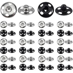 TOAOB 100 Sets Sew on Snap Buttons Brass Snaps Fasteners Press Studs Snap Kit for Sewing Clothing 12mm Black and Silver