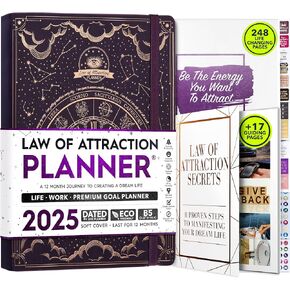 Law of Attraction Planner 2025 - Weekly and Monthly Planner, 12 Month Journey to Increase Productivity & Enhance Organization | Life Organizer, Gratitude Journal, Hourly Planner, To Do List | 2025 Planner - Vision Board, Gift Box & Planner Stickers