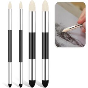 4pcs Artist Blending Sponge Pen Dual Tip Reusable Drawing Art Soft Oil Pastel Blending Tools Washable Sketch Rubbing Sponge Brush for Artist Professional Sketch Drawing Blending Lightening & Highlight