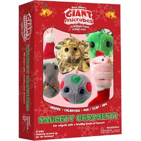GIANTmicrobes Naughty Ornaments Gift Box, decorate with herpes, chlamydia and STIs, science ornaments, quirky Christmas ornaments, secret Santa gifts