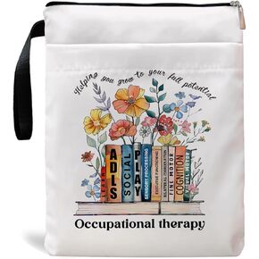 Mental Health Gifts, Motivational Gifts for Women, Occupational Therapist Gift Book Sleeve, Book Covers with Zipper, Book Pouch Kindle Protector, Book Covers for Book Lover (White-B, Large)