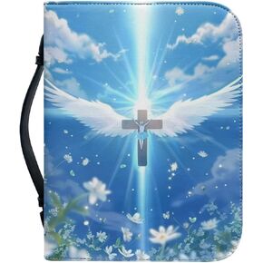 Bible Cover with Handle for Women Girls PU Leather Bible Case Large Capacity Book Bag Tote Bag Bible Church Bag,Purple Butterfly,M
