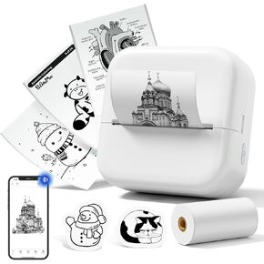 Mini Printer M02X Sticker Printer Thermal Sticker Maker Bluetooth Print Pod Inkless Pocket Printer Portable Photo Printer Come with 1 Roll Paper for Study Notes, DIY Creation,Memories,Photo, List,Gift
