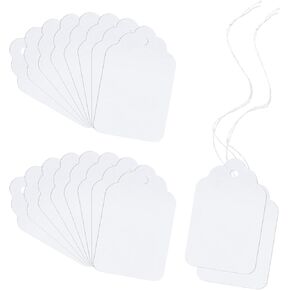 ZUFECY White Paper Tags with Hanging String, 1000Pcs Marking Blank Price Tags, Strung Tags Lace Tags Display Lables for Holiday Crafts Tags Clothing Tags, 1.38 x 0.87 Inches