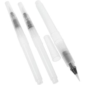 3Pcs White 12cm Water Coloring Brush Pens, Aqua Pen Brush for Watercolor Painting, Water Soluble Pencil, Markers, Solid Colors or Powdered Pigment, Paintbrushes Art Supplies