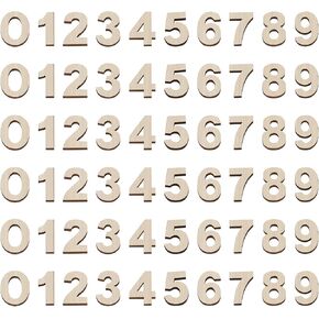 60 Pcs Wood Numbers for Crafts 1.2 Inch Mixed Wooden Numbers Unfinished Wood Sticker Small Wooden House Numbers for DIY Crafts Wood Numbers for Decorations 0 to 9, Totally 6 Sets