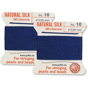 2 Pcs Griffin Natural Silk Beading Cord Thread and Needle Size 10 Dark Blue Color