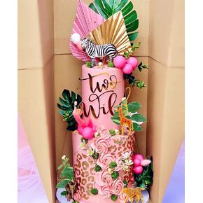 JeVenis Pink Jungle Animals Cake Decoration Pink Wild One Party Supplies Girl Jungle Safari Cake Decoration Two Wild Cake Topper Baby Shower Birthday Decoration