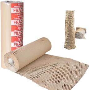 Boyonda Honeycomb Packing Paper Wrap Sustainable Alternative to Bubble Wrap for Moving/shipping/packing Roll with 12 Fragile Sticker Biodegradable & Fully Recylable (11.81inch*1181inch), craft