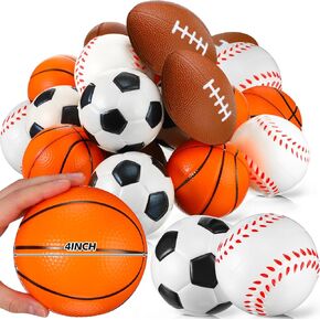 Leyndo 30 Pack 4" Extra Large Sports Stress Balls Bulk PU Squeeze Foam Balls Basketball, Baseball, Soccer, Football Fidget Toy for Tension Relief Sport Party Favors Class Prizes Kids Adult