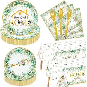 Housewarming Party Decorations - 162pcs Home Sweet Home Party Tableware Set, House Warming Tablecloth, Housewarming Key Plates and Napkins for Welcome Home New Home Wedding Decoration, Serve 40