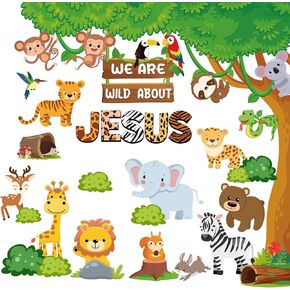Zonon 41 Pcs Jungle Animals Bulletin Board Decorations Back to School Classroom Wild Animal Cutouts Safari Jungle Animal Cutouts We are Wild About Jesus Bulletin Board Set for School Class Wall Decor