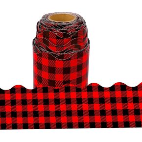 36 Ft Christmas Red Black Buffalo Plaid Bulletin Board Border, Red Plaid Bulletin Board Border Trim Roll for Christmas Holiday School Classroom Bulletin Board Decorations