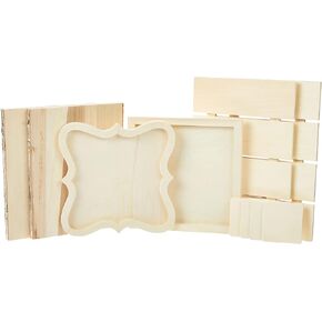FolkArt Surfaces One Stroke Kit, 8 Piece Set Including A Pallet Plaque, Scalloped Panel, 4 Square Wood Blank with Bark, Perfect for Creating Signs, Coasters, Gifts