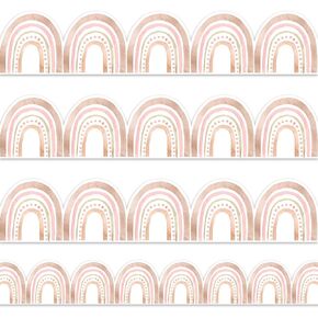 Whaline 32.8Ft Boho Bulletin Board Border Watercolor Pink Rainbow Die-Cut Bulletin Board Trim for School Classroom Office Chalkboard Decoration