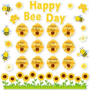 Bee Birthday Bulletin Board Happy Bee Day Bulletin Board Set Happy Birthday Classroom Supplies Honeycomb Bulletin Board Decoration Bee Cutouts Sunflowers School Decor for Classroom School Nursery