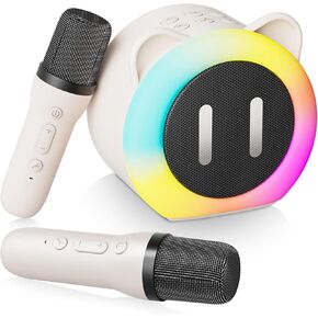 Mini Karaoke Machine for Kids Adults，Portable Bluetooth Karaoke Speaker with 2 Wireless Microphones，Toys Birthday for Girls 4,5,6,7,8,9,10,11,12+ Years (Pink)