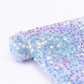 QueenDream Mermaid Sequin Fabric by The Yard 5MM Iridescent Glitter Mesh Embroidery 2 Yard Pink Sparkly Fabric for Sewing Custom Clothe Dress Mermaid Table Decor Wedding DIY Crafts Decorations