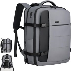 Travel Laptop Backpack for Men Women, 41L Expandable Backpack with USB Charging Port, Airline Approved Carry on Backpack, 17.3 Inch Laptop Backpack for Trip Bussiness College (Light Gray)