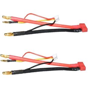 2pcs Deans Style T-Plug Female to 4MM Banana Plug Bullet Male Connector Adapter Cable with 2S JST-XH Balance for 2S 7.4V Lipo Batteries