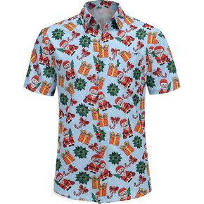 Colorful House Men Aloha Shirt Regular Fit Adult Casual Floral Button Down Shirts Short Sleeve Funny Hawaiian Shirts Outfit