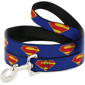 Buckle-Down Dog Leash DC League of Super Pets Superman Shield Logo Blue Red Yellow 4 Feet Long 1.0 Inch Wide