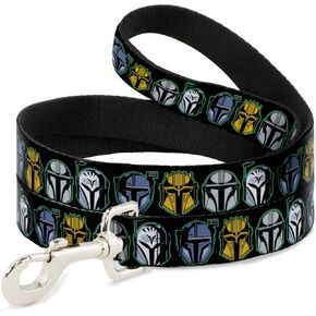 Star Wars Pet Leash, Dog Leash, Star Wars The Mandalorian Helmets Black Multi Color, 6 Feet Long 1.0 Inch Wide