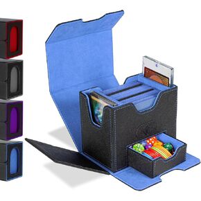 Deck Box for MTG Commander, 4-in-1 Magic Card Storage Box, Commander Display, Fits 100 Double-Sleeved Cards, Large Card Box for Magic the Gathering with 2 Divider & 35pt Holder, Grey