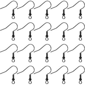 200Pcs Black Ear Wires for Jewelry Making Black Earring Hooks Hypoallergenic Earring Hooks French Ear Wires with Ball and Coil 18mm Fish Hook Earrings for Jewelry Making DIY Earring Parts Supplies