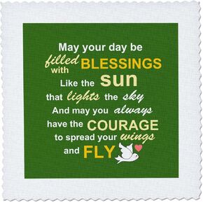 3dRose qs_58344_2 Irish Blessing Rhyme for Courage Bravery Strength and Independence-Rhyming Poem Typography-Green-Quilt Square, 6 by 6-Inch