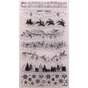 Merry Christmas Snowflakes Borders Christmas Tree Elk Lines Stamps Rubber Clear Stamp/Seal Scrapbook/Photo Album Decorative Card Making Clear Stamps