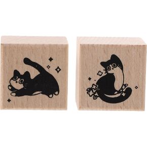 VILLCASE Wooden Rubber Stamps, Cat Decorative Wooden Stamp Vintage Rubber Stamps for Card Making DIY Art Crafts Scrapbooking Journal Diary Letter, 2 Pieces