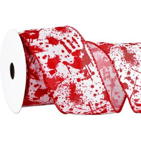 Halloween Wired Edge Ribbon 2.5 Inch Bloody Handprint Ribbon Scary Halloween Ribbon for Bow Wreath Craft Gift Wrap Party Decor, 12 Yard