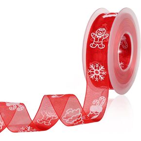 Christmas Ribbon, 22 Yards x 1 Inch Narrow Decorative Merry Christmas Satin Ribbon Delicate Printed Wired Ribbon for Crafts Making Gift Wrapping Tree Winter Holiday Xmas Decorations (White)