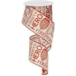Firefighter Fire Fighter Support Wired Ribbon : White and Red : 2.5 Inches x 10 Yards (30 feet) : RG01593