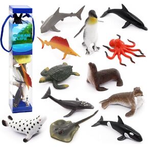 12 pcs Animal Sea Figures Ocean Toy for Kids: Sharks, Whales & Octopus-Sea Animal Toys Set,Gifts for Kids & Toddlers-Ages 3